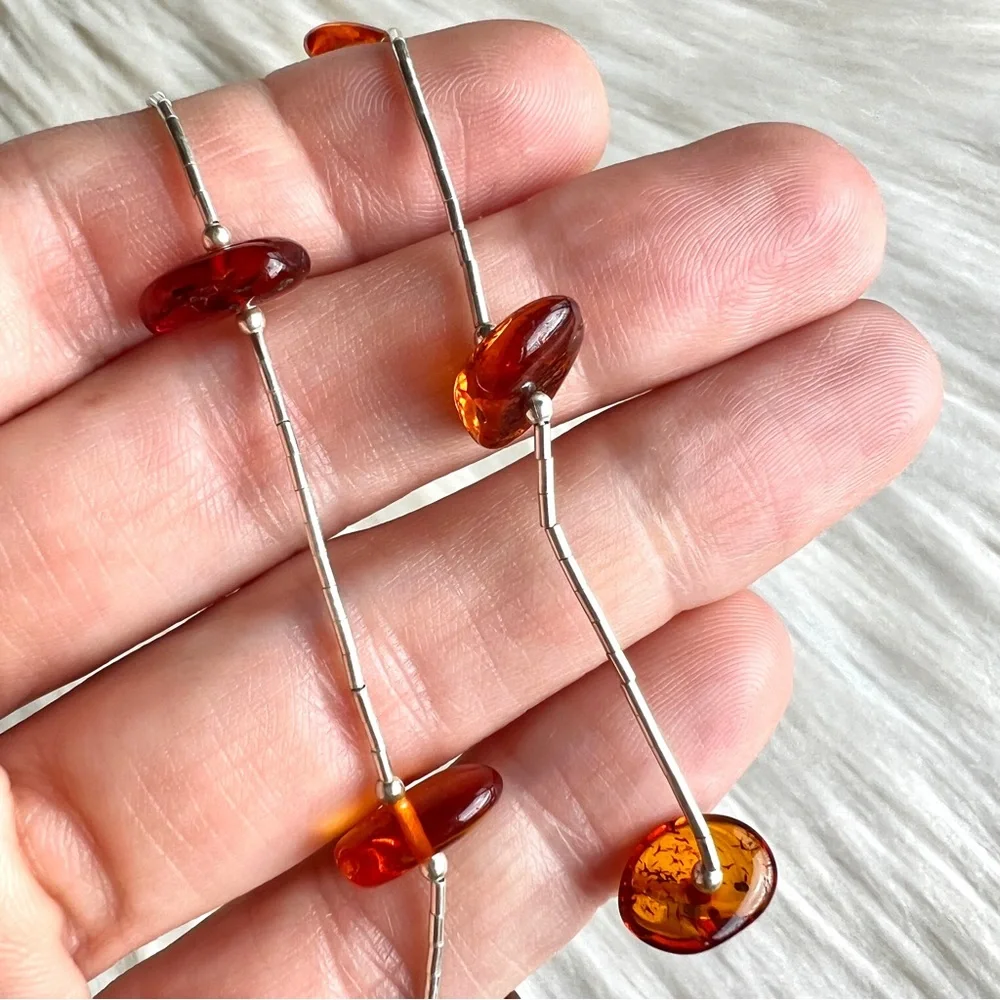 Vintage AMBER & STERLING SILVER Southwestern Necklace • Bohemian Retro Western